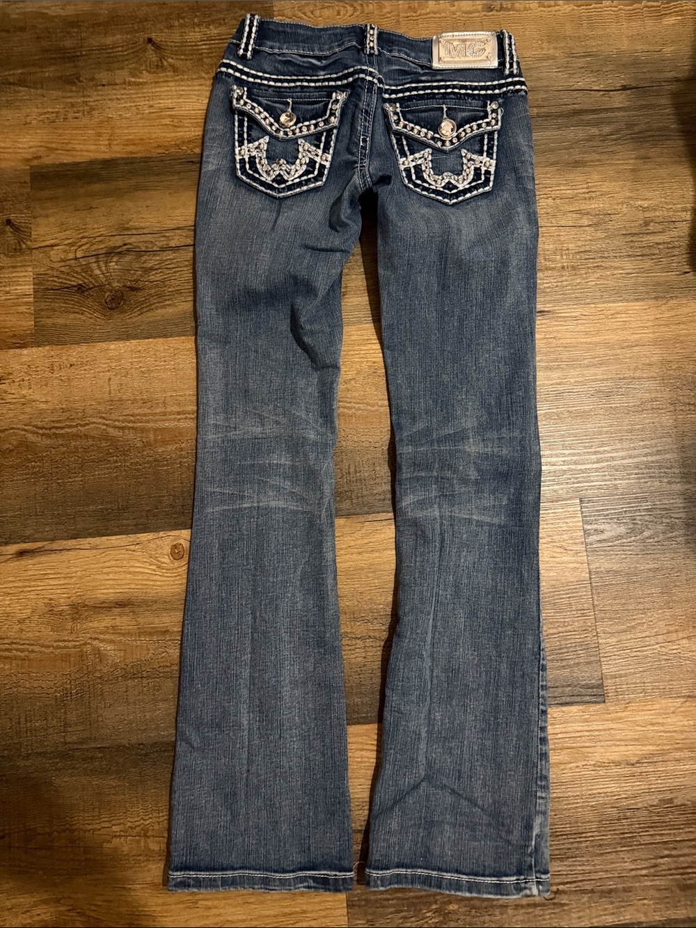 Miss Chic Dark Blue Embellished Pocket Flare Jeans